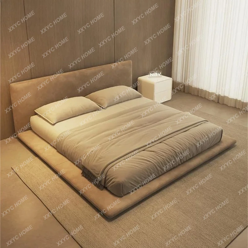 LXTatami floor-to-ceiling bed Modern simple double cream white, quiet wind light luxury
