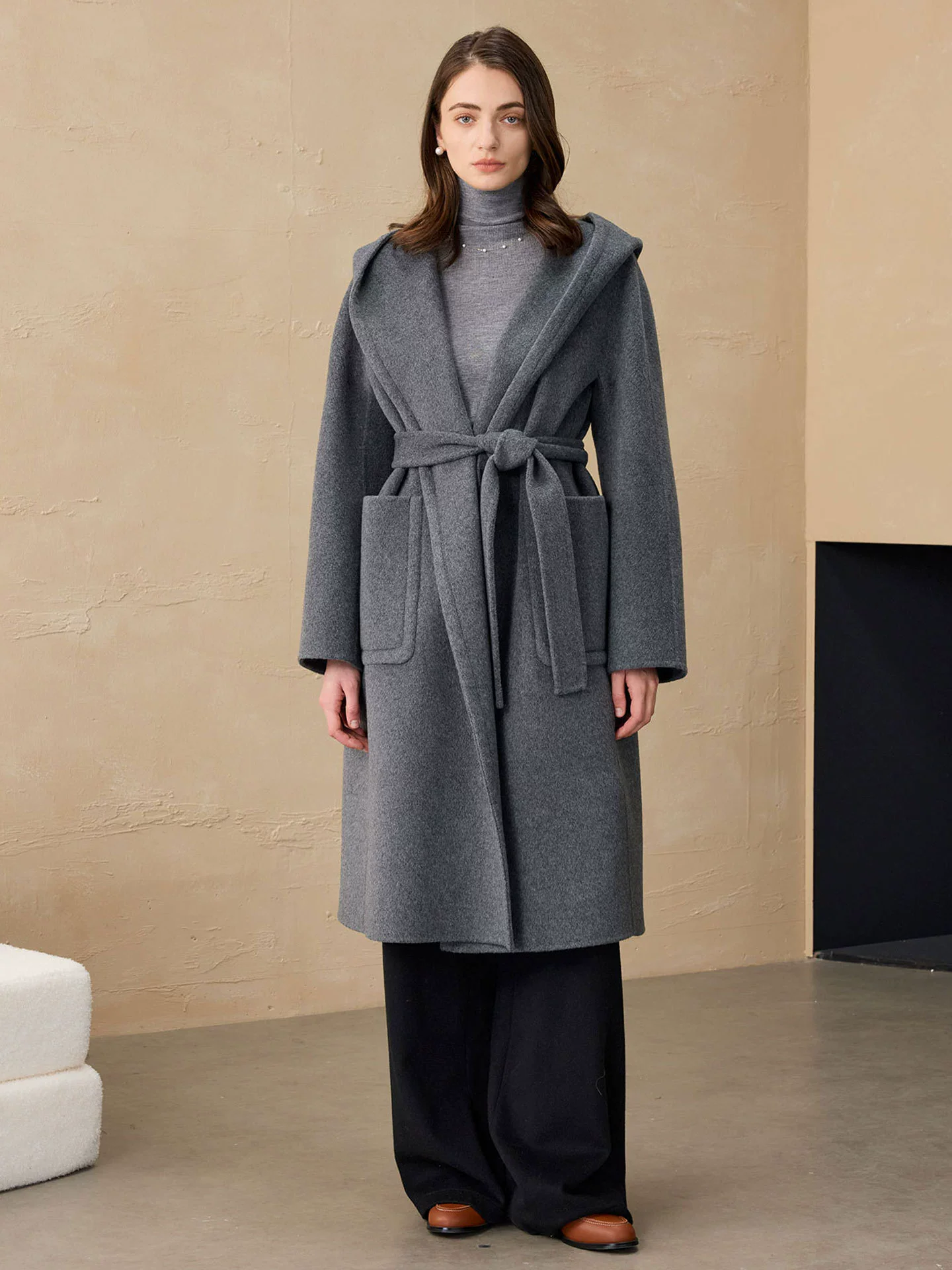 

Осень-зима 2024, новое пальто с капюшоном в корейском стиле, повседневное шерстяное пальто из альпаки, твидовое пальто, длинное женское пальто