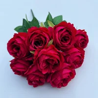 9 Forks Silk Rose Artificial Flower Bouquet For Wedding,Home Decor,Valentine's Day Gift, Room Table Decor,Scenery Decor 5