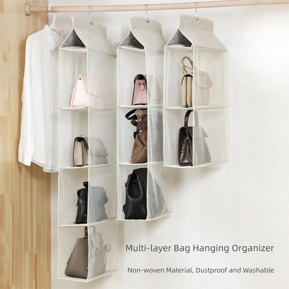 

Clear Hanging Purse Organizer Washable Dust-proof Storage Holder with Hanger Pouch Three-dimensional Transparent Storage Bag