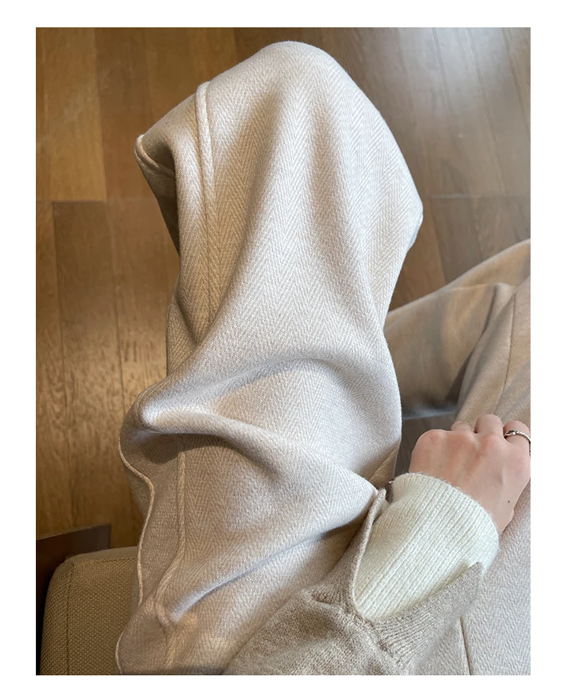 Kunstwollhose mit weitem Bein für Damen, modische elegante Baggy-Hose, Herbst-Winter-Bürohose für Damen, koreanische High-Waist-Straight-Hose, neu – Detail 7