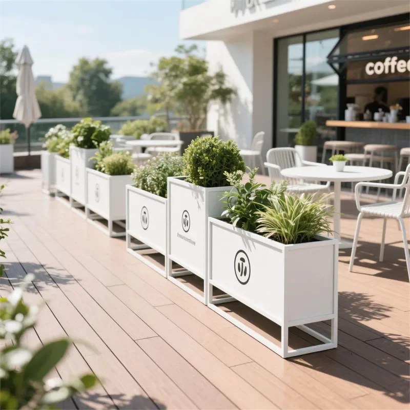 Outdoor Planter Box for Green Plants and Flowers Fresh Style Terrace Restaurant Fence Landscaping Flower Trough Combination