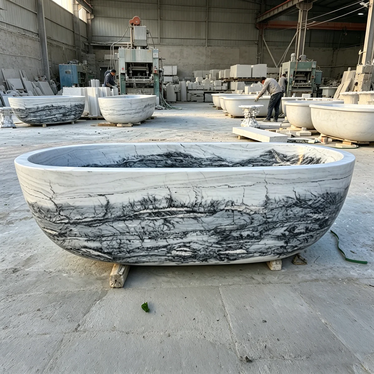 #￥Wholesale High-end Grey Marble Bathtub Retro Solid Stone Carved Soaking Tub for Big Adult Villa Indoor Home Bath