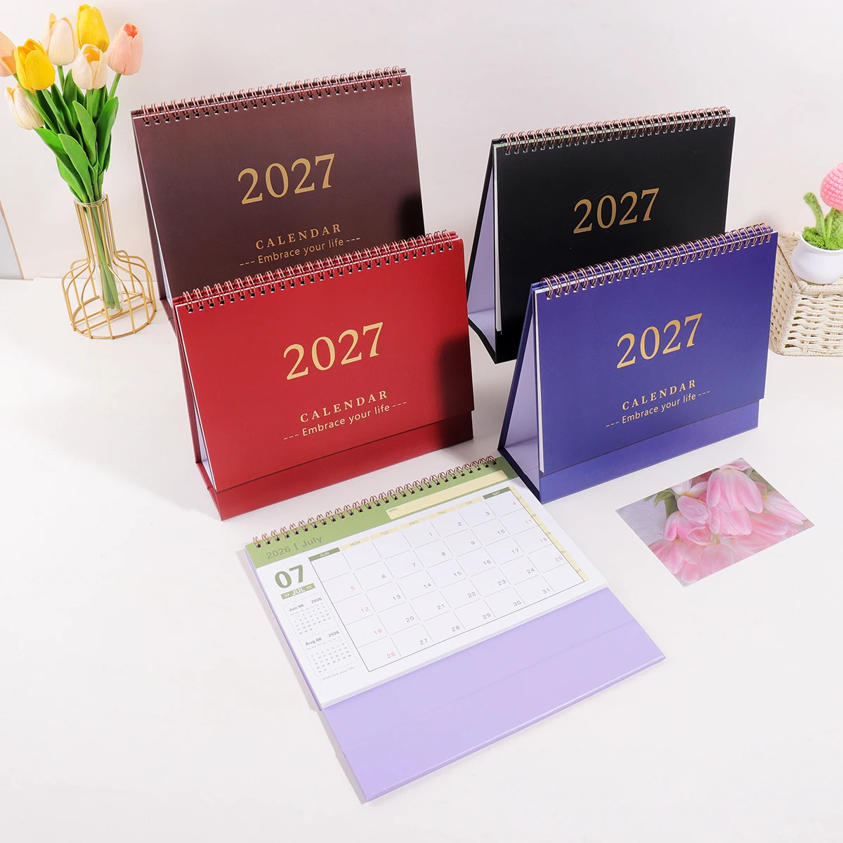 2027 Office Desk Calendar, Spiral Standable Desktop Calendar for Agenda Organizer Monthly Schedule Work Daily Planning