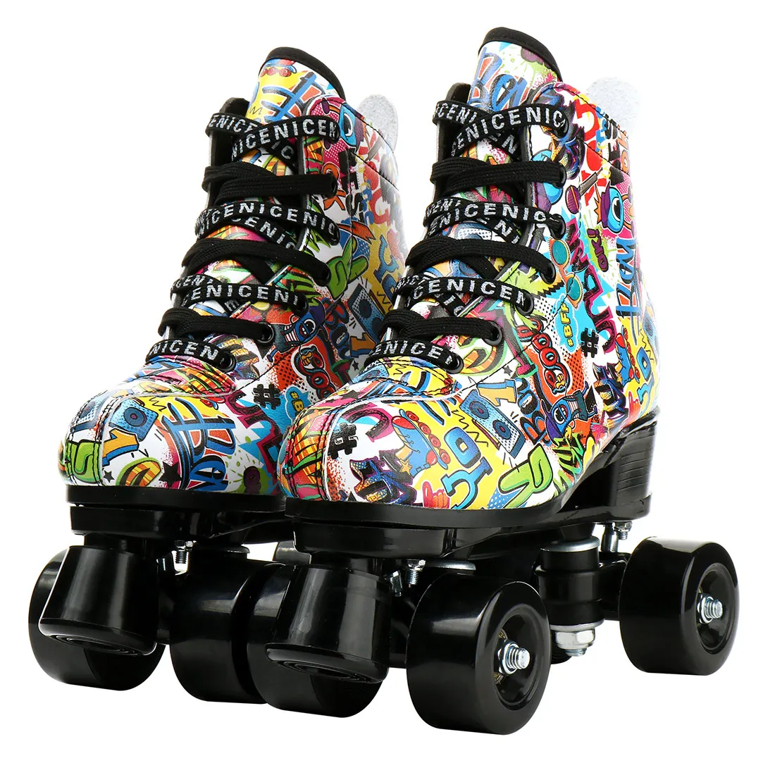 Adult Professional 4 Wheels Sliding Inline Skating Sport Sneaker Rink Double Row Flash Quad Skate PU Leather Roller Skates Shoes