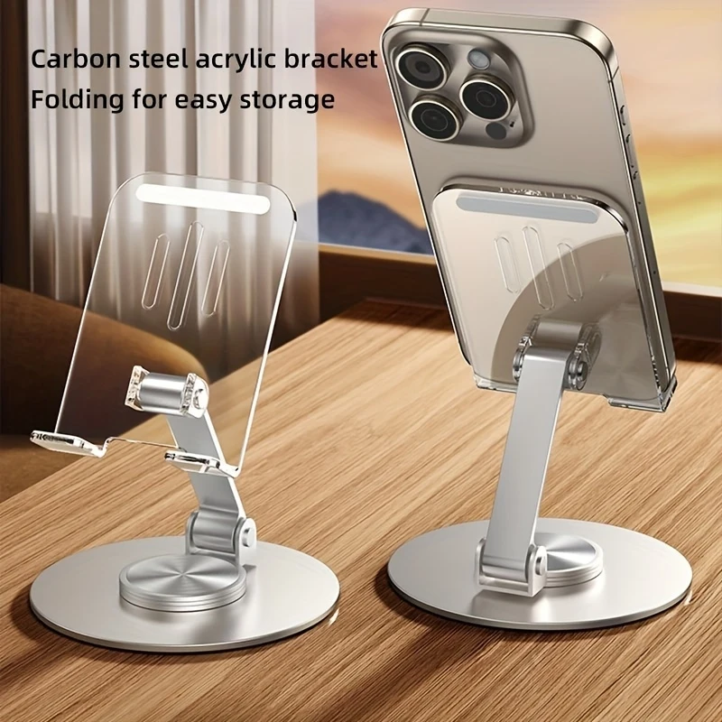 Transparent Acrylic Aluminum Metal Stand, 360° Rotatable and Adjustable Height, Tablet Stand, Suitable for All Mobile Phones