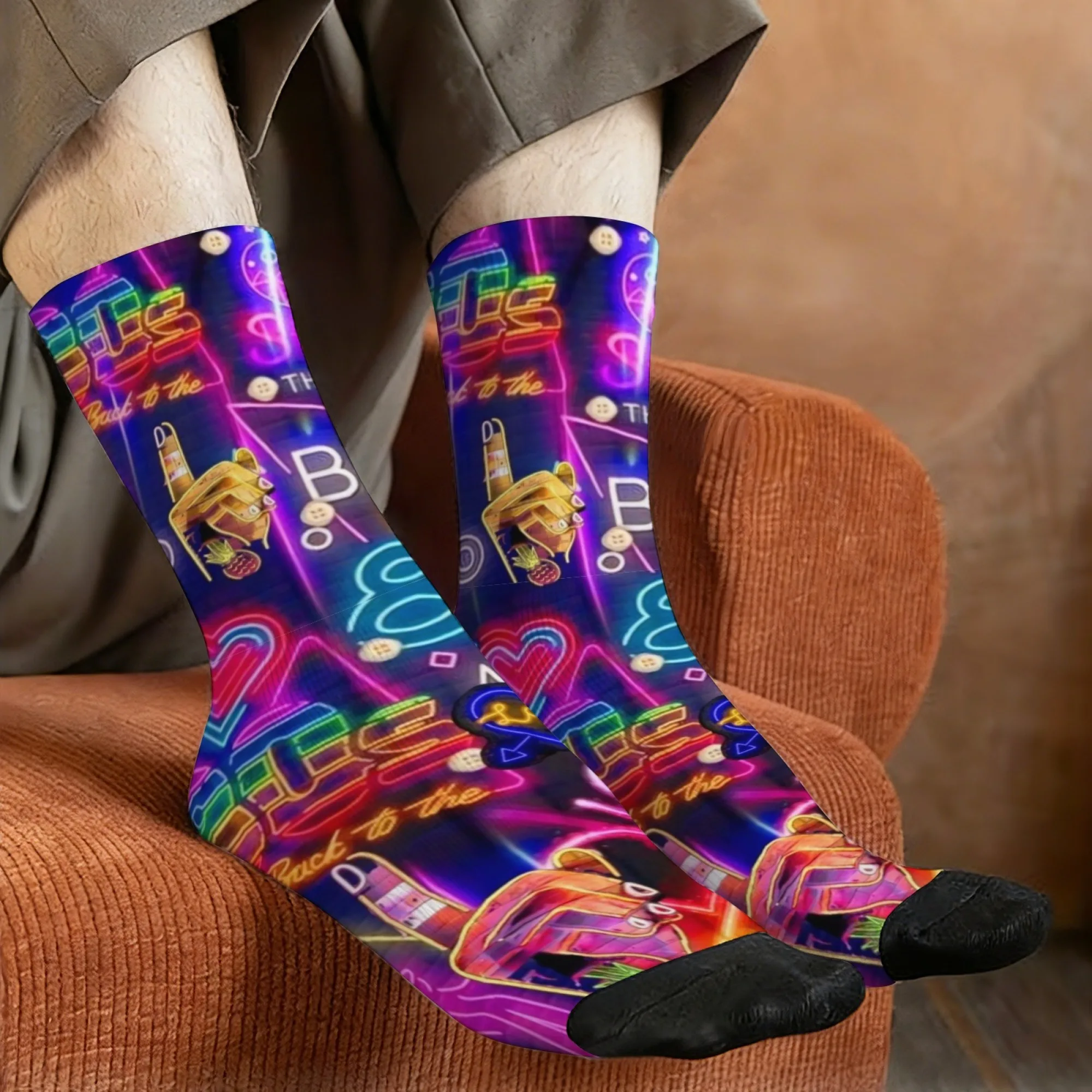 Retro-style Street-style Fun Printed Men's Socks Soft Breathable Skin-friendly Socks Cartoon Harajuku Quirky Fluorescent Socks