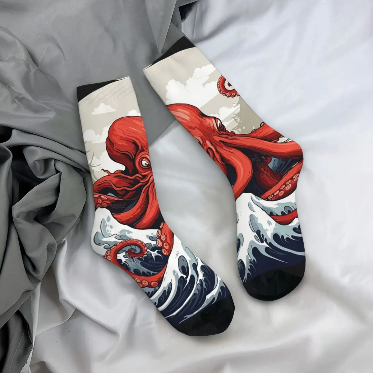 

Носки на все случаи жизни в стиле укиё-э с изображением осьминога и морских волн, забавные длинные носки для мужчин и женщин, подарки на День святого Валентина