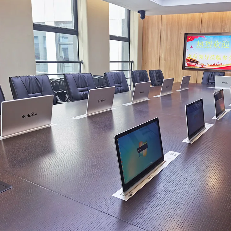 15.6 Inch HD 1920x1080 Touch Screen Pop up Monitor Motorized Lift Silver Black Paperless Conference System