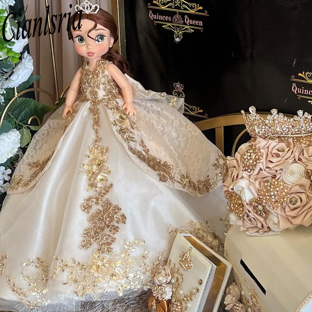 فستان نسائي ذهبي مكشوف الكتفين من Quinceanera ، فستان حفلة ، مزين بالورود ، مشد طويل من الدانتيل للبنات الجميلات ، فستان للحفلات