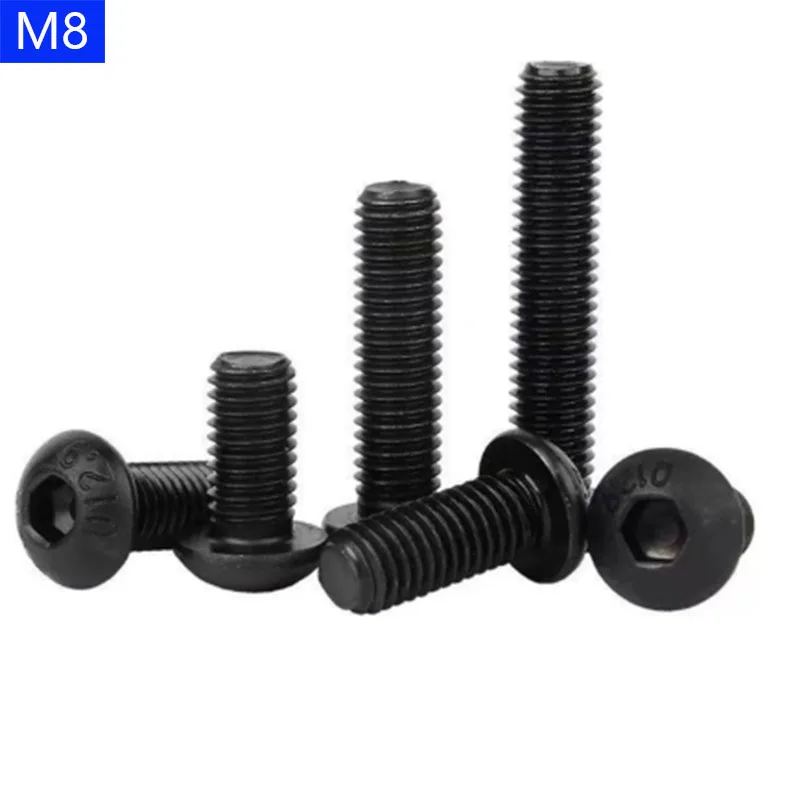 M8 8mm M8 x 1.25  black 10.9 Alloy Steel  Button Head Hex Bolts Hexagon Socket Screws  ISO 7380  DIN 7380