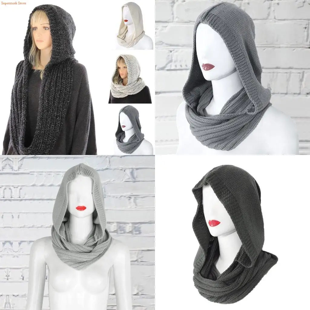 Q5WE Winter Women Thick Cable Knit Ribbed for Infinity Circle Loop Scarf Slouchy Bean