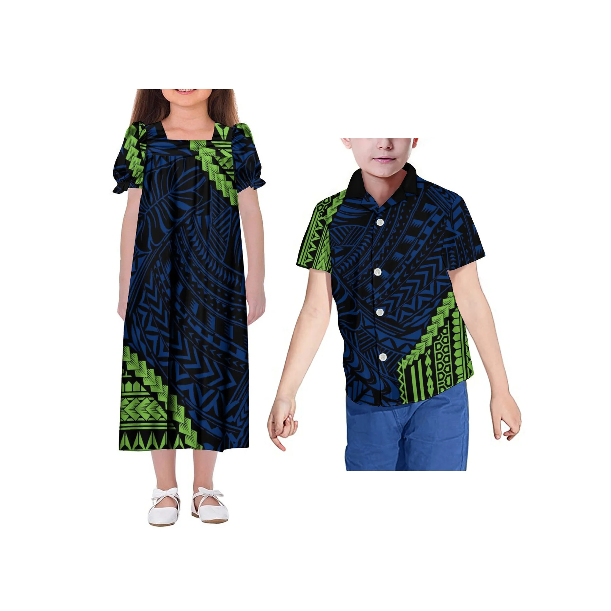 Polynesian Custom Women'S Mumu Dress New Children Skirt Summer Short Sleeve Suit Men'S Shirt