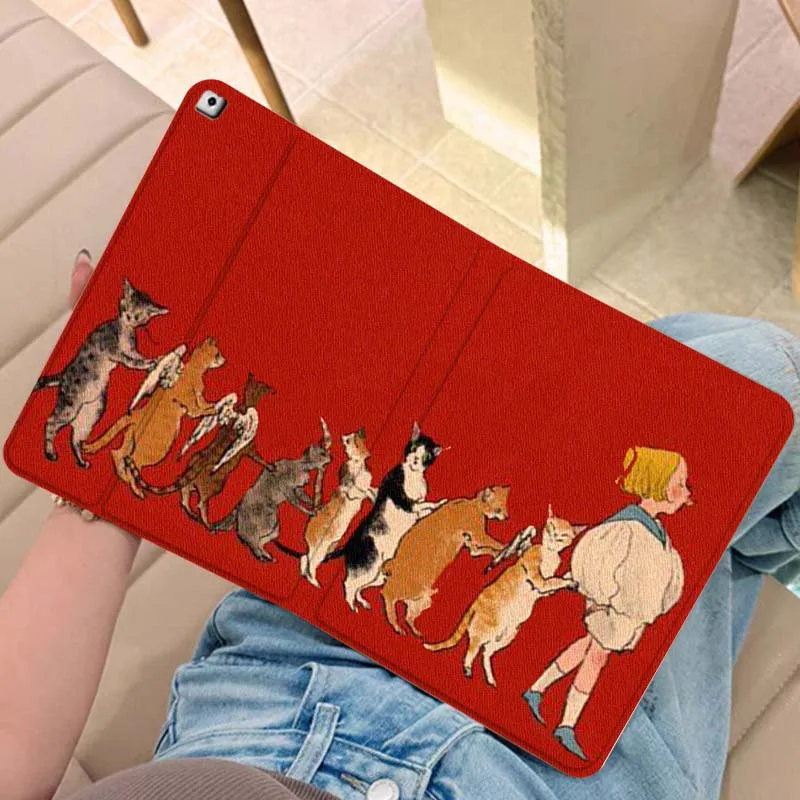 

Cute Red Cat For iPad Pro Air Mini 2 3 4 5 6 7 6th 7th 10th 11th 10.2 9.7 10.5 11 Foldable Tablet Case Gift