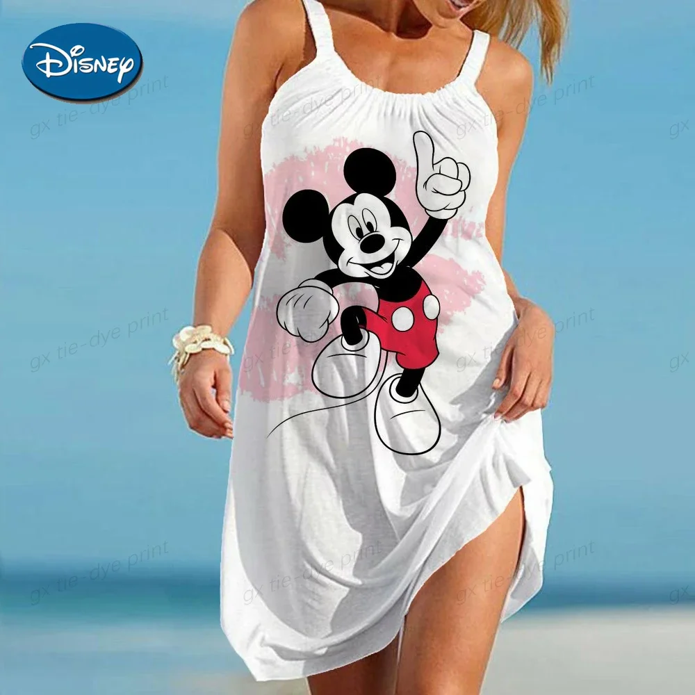 

2023 New Disney Sexy Beach Skirt 3D Print Cartoon Women's Sleeveless Dress Hawaiian Vintage Beach Skirt Girls' Suspended Pajamas