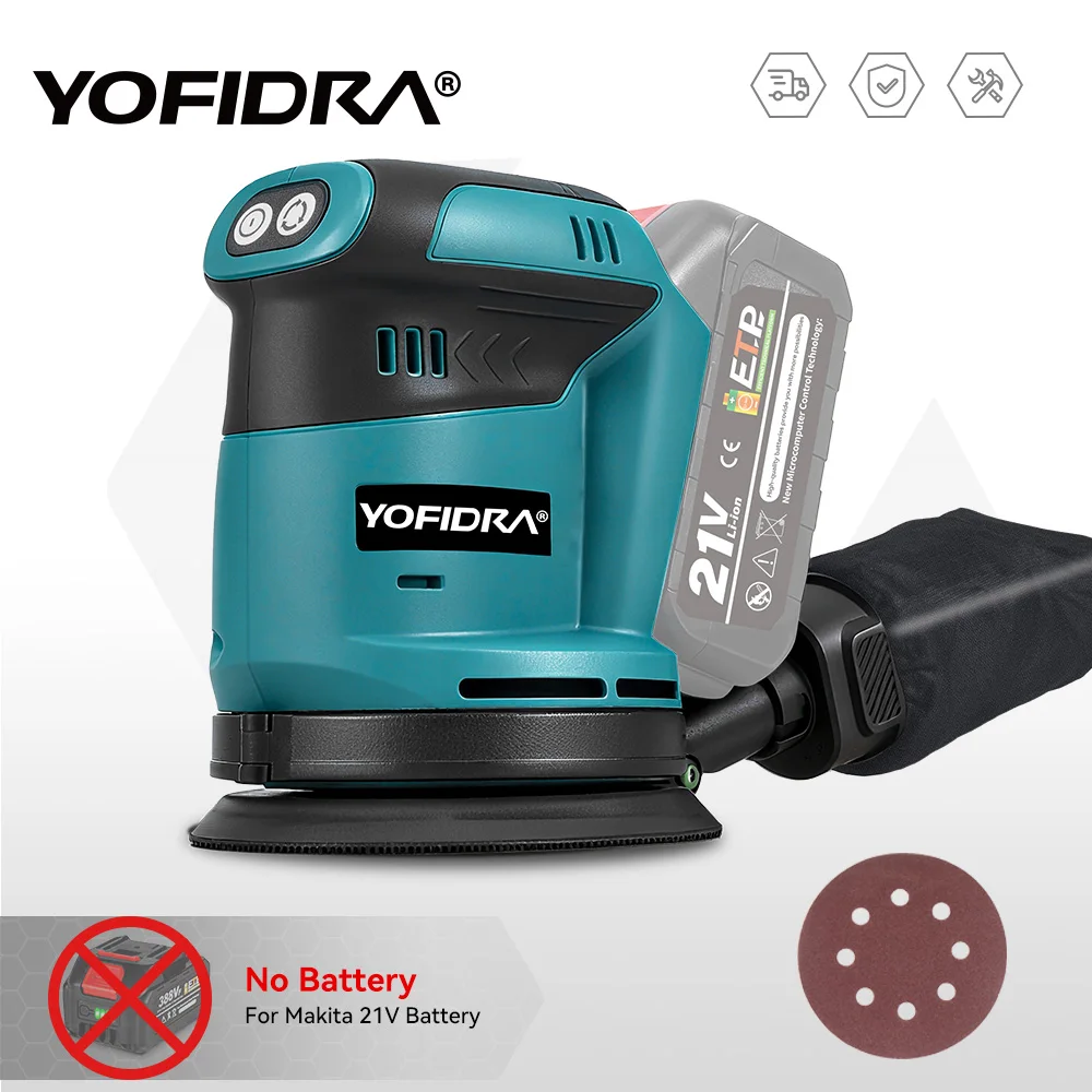 YOFIDRA 125MM Electric Orbital Sander Cordless Grinding Sanding Polishing Machine Woodworking Power Tool For 21V 18V Battery