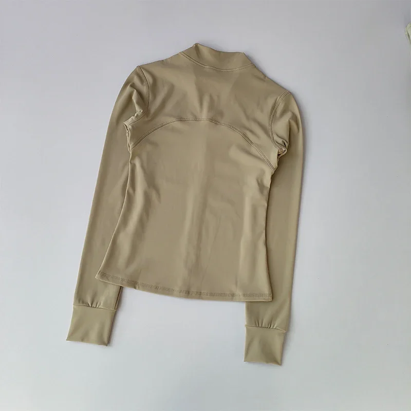 Sportjacke mit Reißverschluss für Damen, Yoga-Anzüge, Slim Fit, Training zum Joggen, langärmelige, schnelltrocknende Cardigan-Jacke, Oberteil – Detail 6