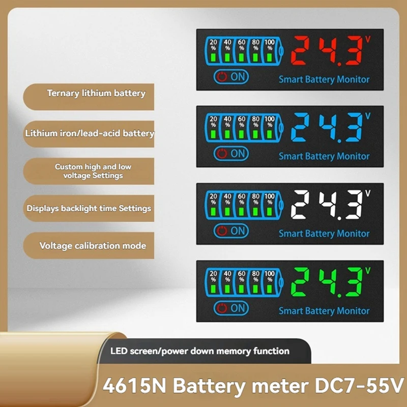 リチウムイオン電池レベルインジケーター,7-55V,LEDディスプレイ,ABBN-18650