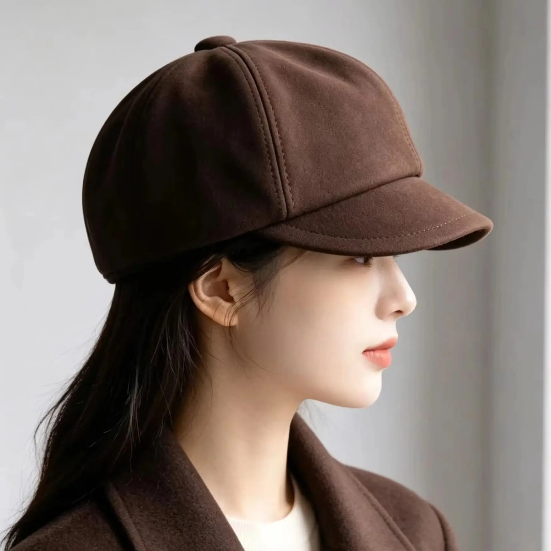 Women's Ladies Real Suede Leather Genuine Leather Fashion Cap Military Casual Newsboy Beret Classical Caps/Hats