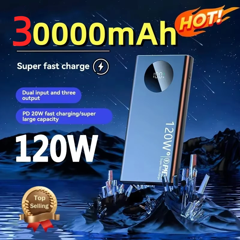 120w Super Fast Charging Powerbank 30000mAh High Capacity Power Bank Portable Battery Charger For Iphone Samsung Xiaomi Huawei