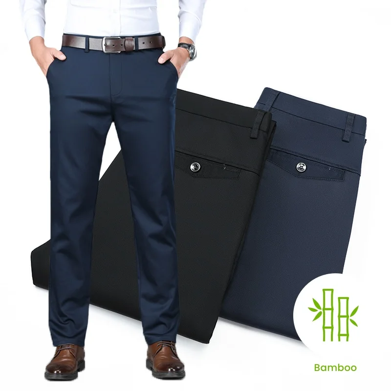 

Bamboo Fiber Casual Pants Men Autumn New Straight Brand Business Trousers Male Fashion Classic Solid Color Pants