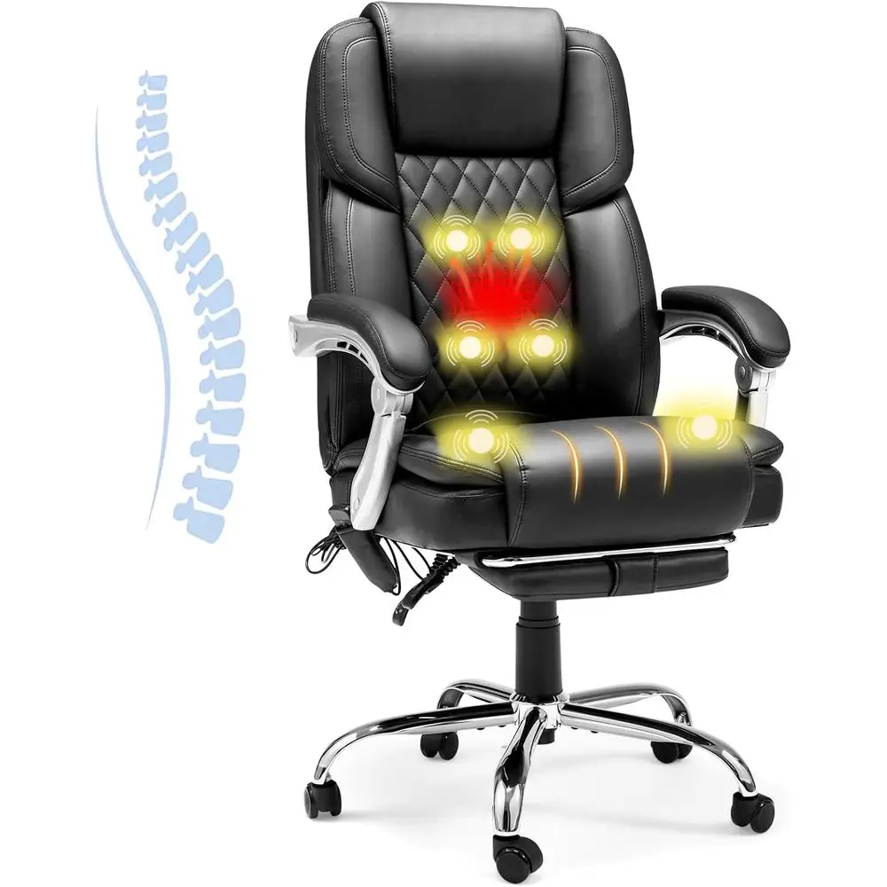 6-Point Massage Oice Chair with Lumbar Support, Heated Executive Oice Chair with Reclining Backrest, Computer Gaming Chair or Ho