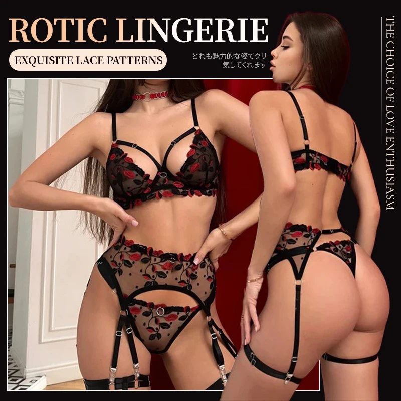 Conjuntos De Roupa Interior Eróticos para Mulheres, Sutiã e Calcinha, Lingeries Góticas Super Sexy para Senhora, Meia