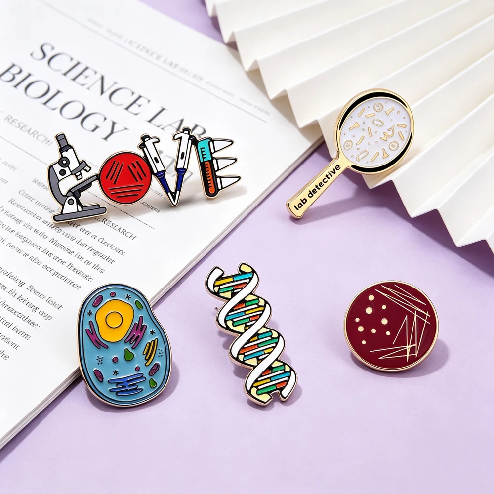 Catuni Cute Biology Science Enamel Pin Dna Cell Lab Equipment Brooch Medical Teacher Student Lapel Badge Fashion Jewelry
