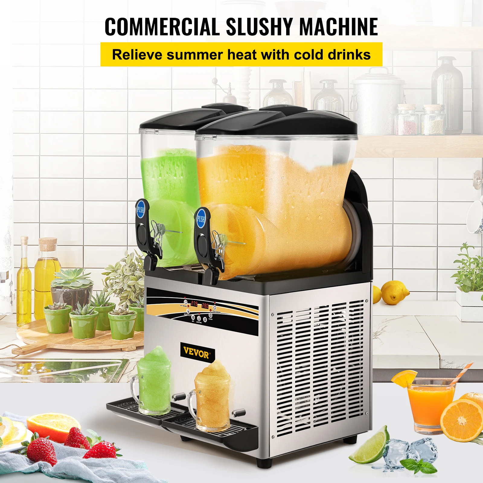 VEVOR Commercial Slushy Machine 15L Double Tank Margarita Machine Stainless Steel Frozen Drink Machine Perfect for Cafes Bars