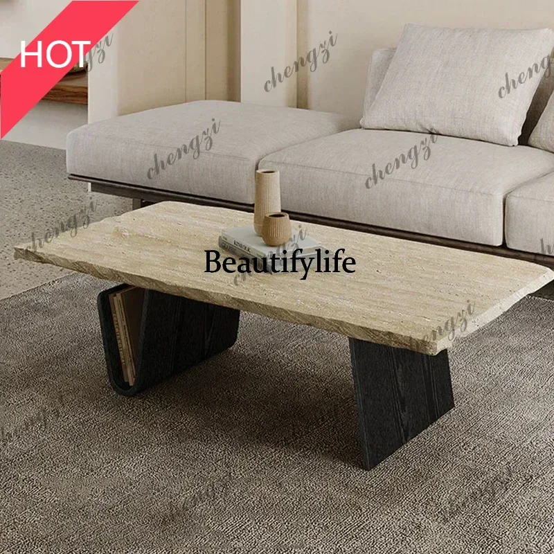 Travertine Modern Coffee Table Living Room Brown Nordic Center Side Table Luxury Stone Unique Mesa De Centro Sala Furniture