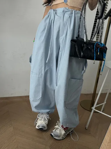 Trendy Dstring Arbeit Hosen frauen Herbst Neue Amerikanische Retro Street Design Große ket Cuffed Casual Hosen Faionable