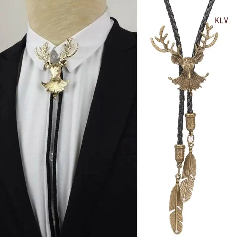 

Adjustable Bolo Tie Popular Western Cowboy Necktie Teens Men Women Christmas Necktie with Alloy Elk Head Buckle Pendant