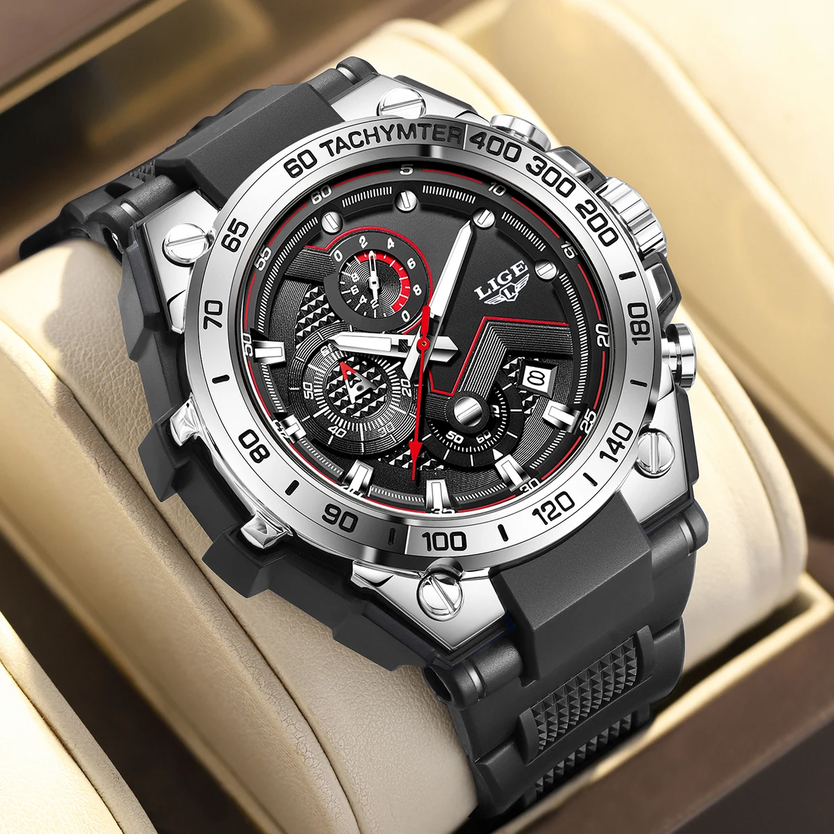 

LIGE Роскошные военные мужские часы, водонепроницаемые светящиеся спортивные мужские наручные часы с датой, хронограф, силиконовый ремешок, кварцевые мужские часы
