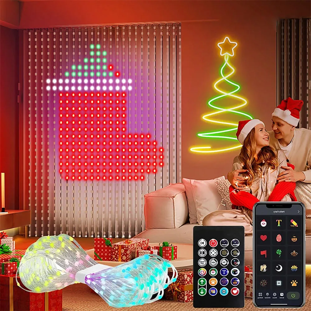 Christmas Decoration Curtain Light APP DIY Control of Static and Dynamic Curtain String Lights For Bedroom Window Decoration