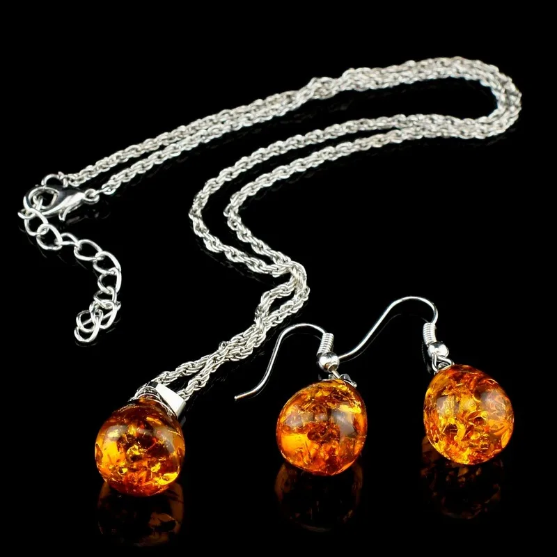 New Fashion Women's Baltic tear drop simulated synthetic pendant necklace earring wedding female jewelry set