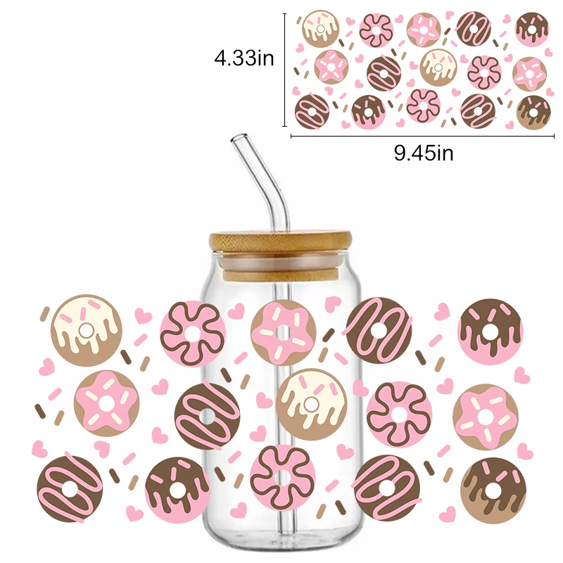 Schokoladen brot Donut Kürbis 16oz UV Dtf Cup Wraps überträgt wasserdichte bunte Abziehbilder für Glasdose Becher Tasse