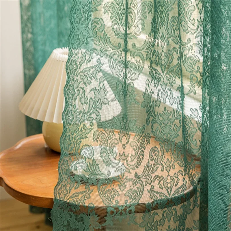 Romantic Green Lace Curtains, Elegant European Sheer for Living Room Bedroom Divider Girl Princess Window Tulle Door Drapes