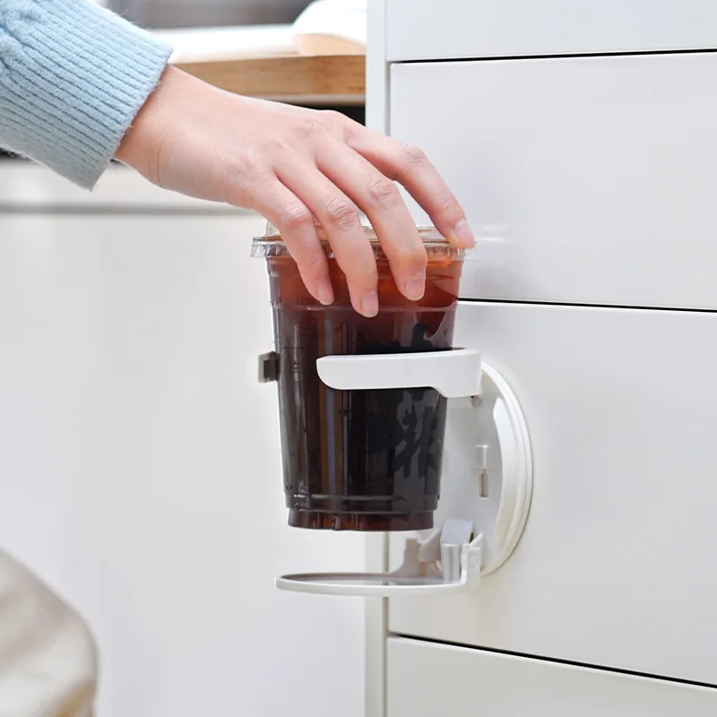 No Punching Folding Cup Holder, Wall Mounted Coffee Cup Storage Rack for Office Desk, Cabinet Door, Home Dormitory Organizer