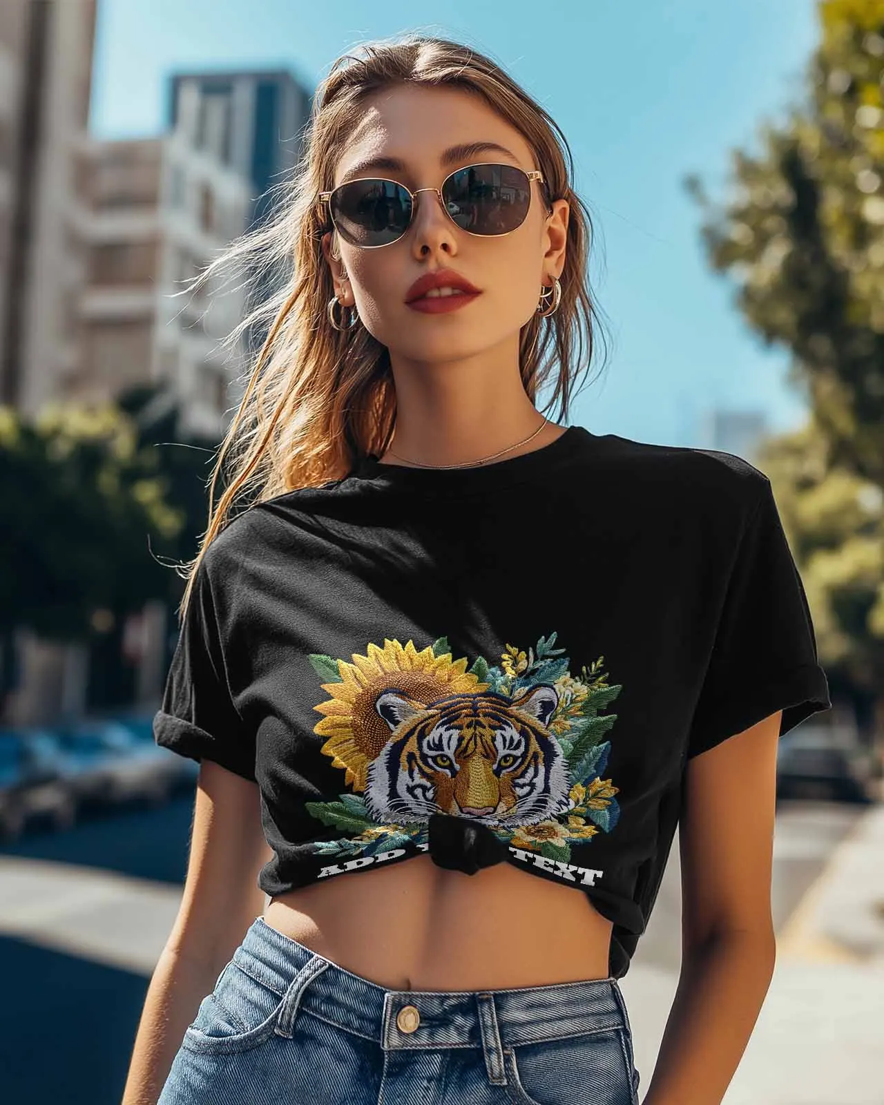 Line Style Tiger Flower T-Shirt Lover Gift Sweatshirt Fitness T-shirt Short Sleeve O-neck Clothing Tops