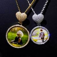 Custom 35/45mm Circle Chain Medal Disc Photo Pendant With Heart Clasp Memory Picture Pendant Engrave Name HipHop Fashion Jewelry