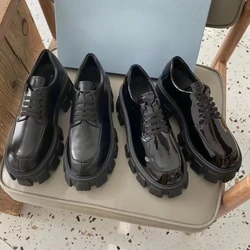 Loafers Women's Genuine Leather Thick-Soled Shoes 2025 Spring And Autumn Lace-up Single Shoes British-style Small Leather Shoes