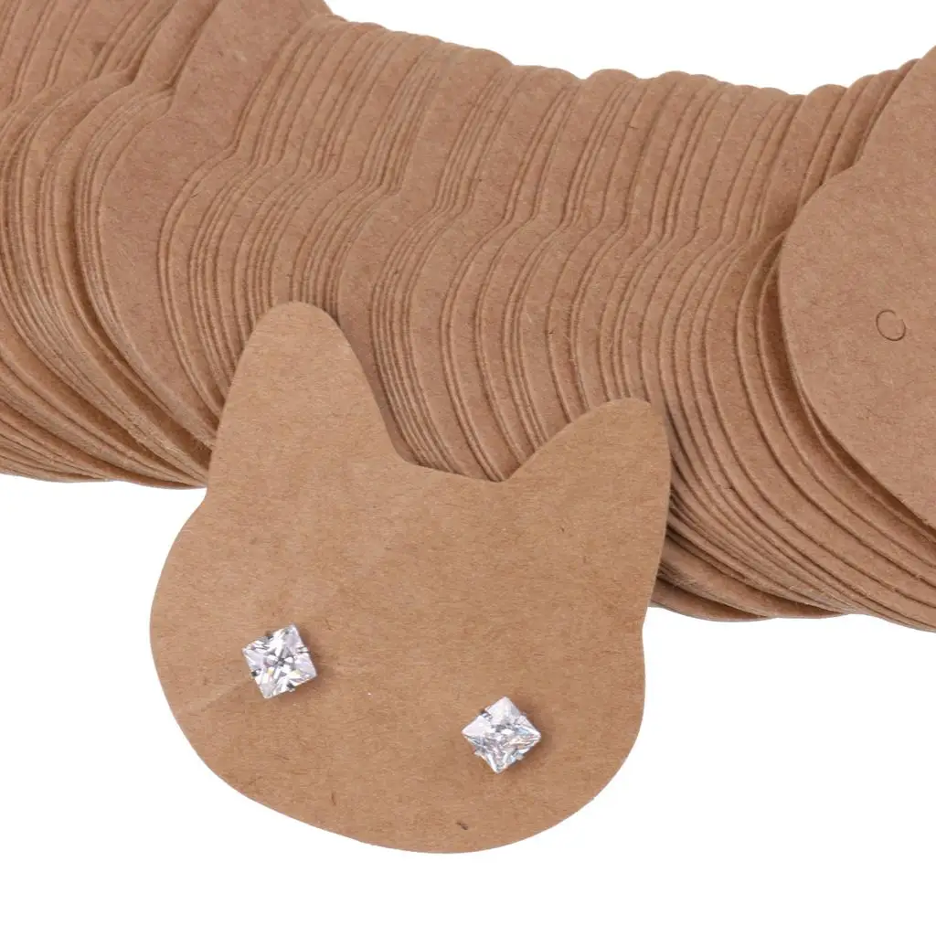 Cat Style Kraft Earring Holder Cards 3.5 Cm Brown Jewellery Supplies Display Tags for Handmade Shop