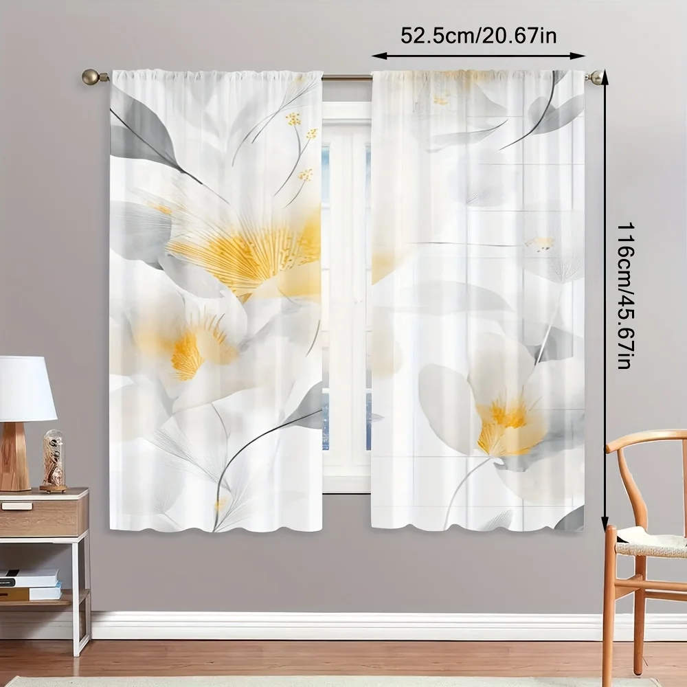 Elegant Floral Print Sheer Curtains for Living Room Bedroom Home Window Drapes Light Filtering