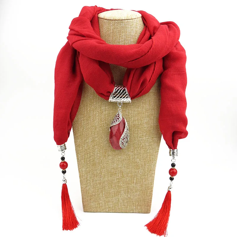 Cotton Linen Women Pendant Jewelry Scarf  Fringed Long Solid Color Tassel Necklace Scarves Wrap Pashminas Para Mujer