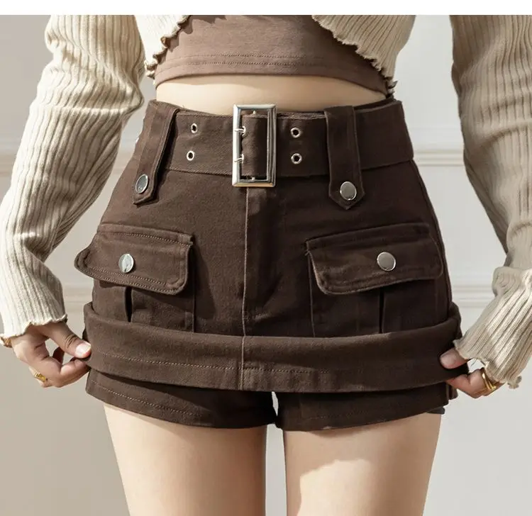 

High-Waisted Slim Anti-glare Package Hip Trouser Skirt Denim Short Skirt Female Spring Autumn A Line Summer Half-body Skirt