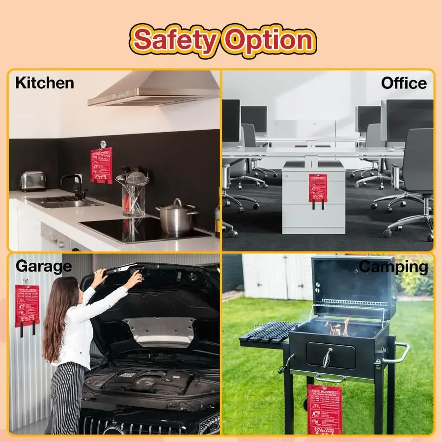 حزمة بطانية حريق للطوارئ للمطبخ المنزلي، 39 × 39 بطانيات كبيرة لضغط الحرائق في حالات الطوارئ من الألياف الزجاجية المقاومة للهب