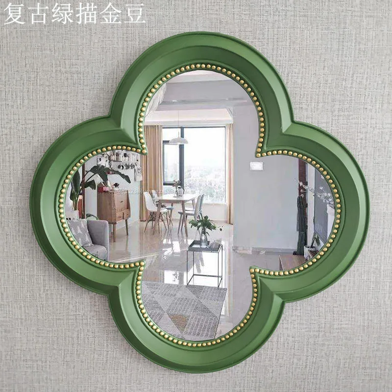 American retro bathroom mirror Chinese four-leaf clover wall-mounted decorative art mirror bathroom sink basin mirror