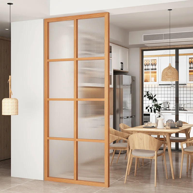 

New Chinese-style solid wood screen partition is facing the entrance door, water ripple Changhong glass partition wall, living r