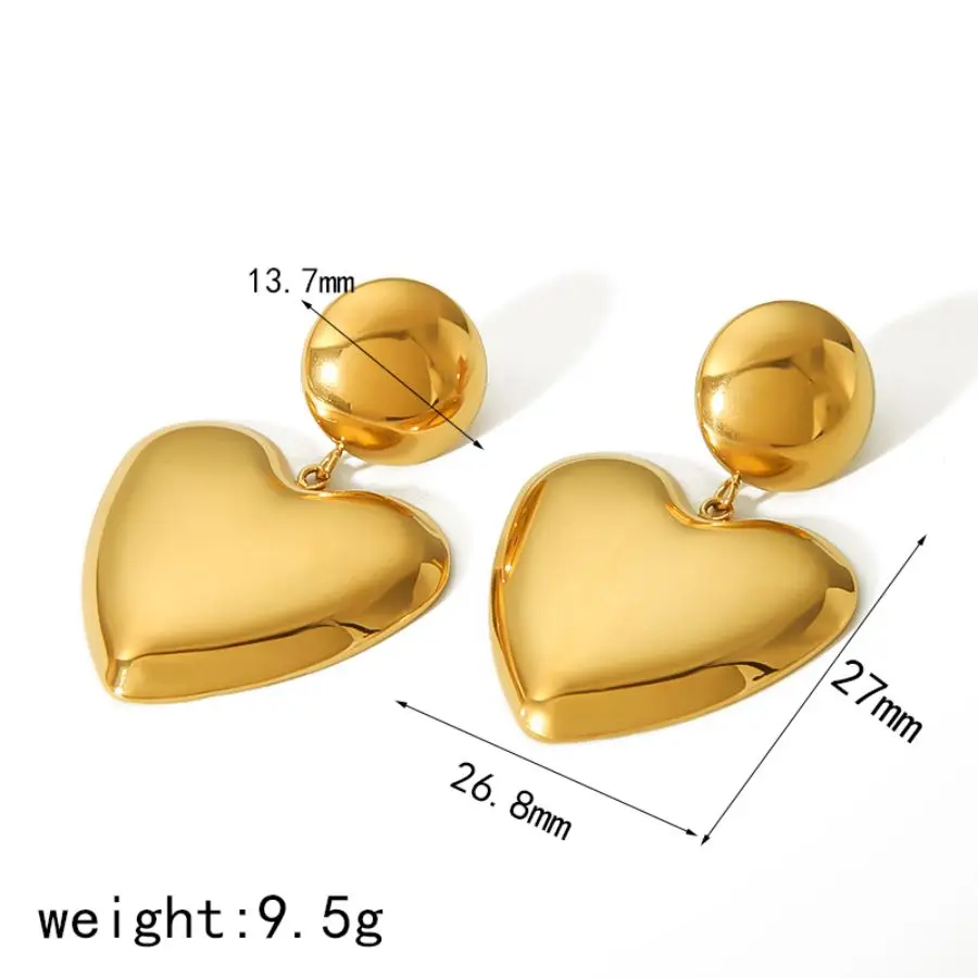 Neue Produkte Kreative Chunky Glatte Geometrische Ovale Herz-Anhänger-Ohrringe 18k Vergoldete Wasserfeste Edelstahl-Ohrringe – Detail 5