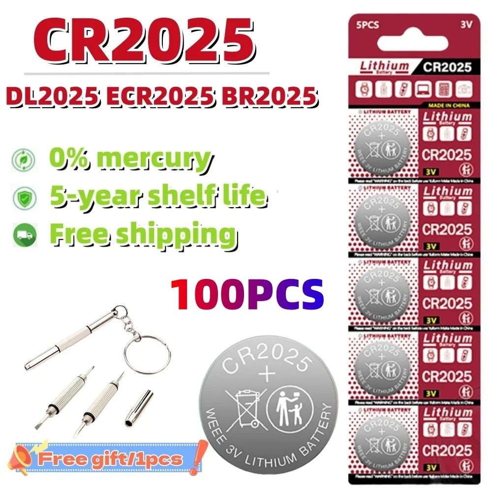 Quick Delivery 20-100PCS 150mAh 3V CR2025 Battery Lithium DL2025 BR2025 KCR2025 For Car Remote Control Watch Button Coin Cells